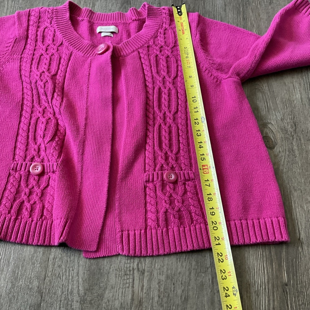Van Heusen For Her Fuchsia Pink Cable Knit Cardigan Sweater XL Cotton - Picture 5 of 10